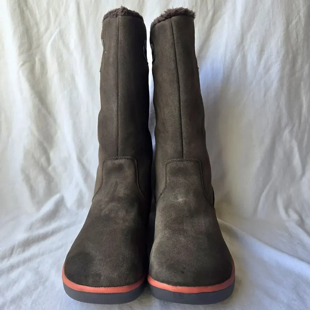 Bogs Boga Women's Tall Suede Fleece Lined Waterproof Winter Boots Brown Size 9.5